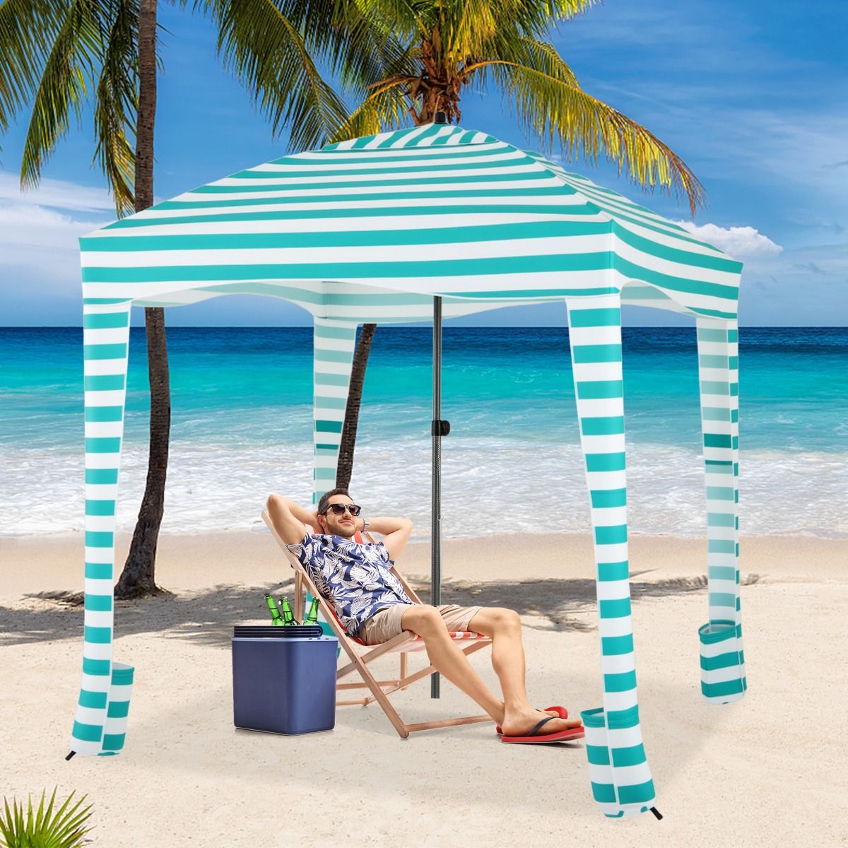 coast Beach Tent - faltbar 183 x 183 x 215-240 cm Grün/Weiß