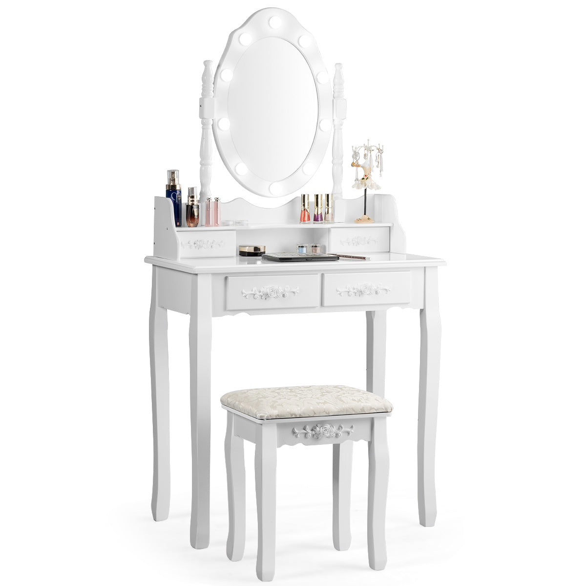 Coast Classic Dressing Table Set met ontlasting LED -bol Cosmetisch 75 x 40 x 146 cm wit