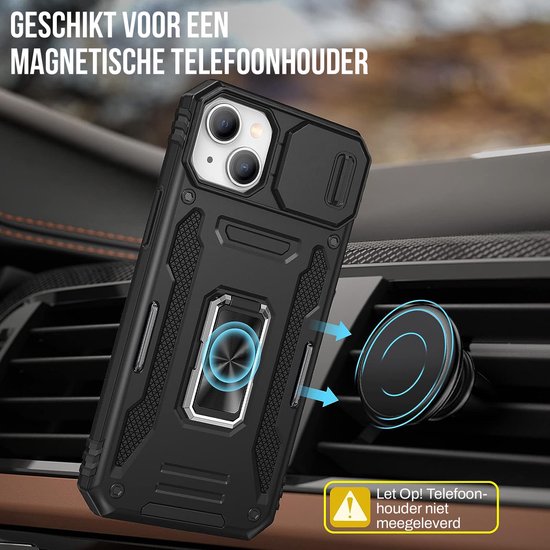 Podec Case passend für iPhone 14 Black Phone Case - Anti-Shock Case Cover Hybrid Armor Case mit Kickstand Ring mit Displayschutzfolie