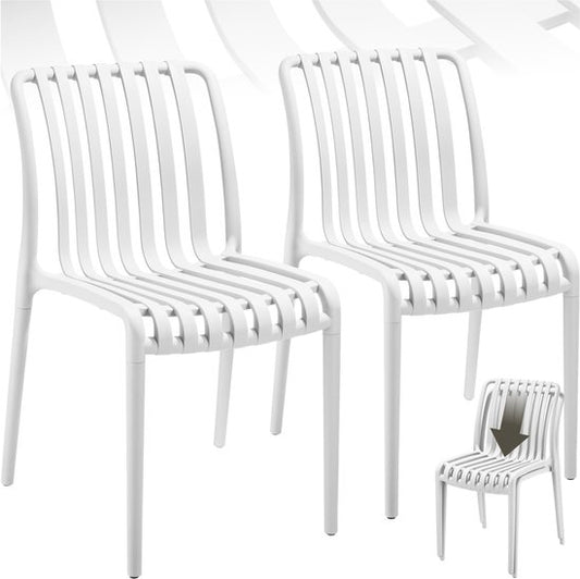 tectake® 2er Set Gartenstühle Alcudia - Creme - Kunststoffstühle - Stapelbar - Stühle für Garten, Terrasse oder Balkon - Wetterfest und UV-beständig - Belastbarkeit 120kg pro Gartenstuhl