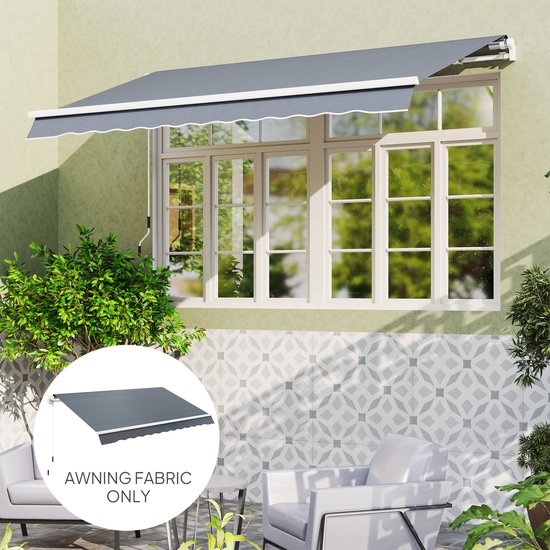 Outsunny Markisenstoff-Bezug mit Volant, wasserabweisend, Ersatzstoff für 4 x 3 m Markisen, Markisentuch, Markisenstoff, Sonnenschutz für Garten, Balkon, Hof, grau