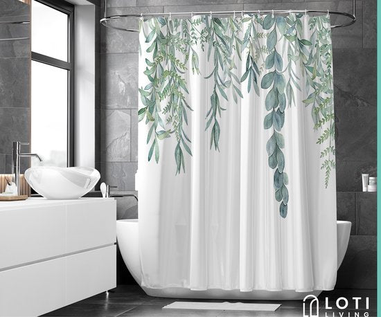 Loti Living Duschvorhang Anti-Schimmel - Hängende Pflanze - Inklusive Ringe - Wasserdicht - Polyester - Duschvorhang 180x200 cm