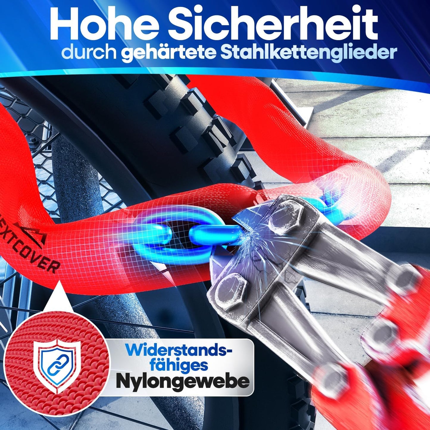 NEXTCOVER® Fahrradschloss LockOne mit Schlüssel - hohe Sicherheit - robust & langlebig - 3 Schlüssel - Rot