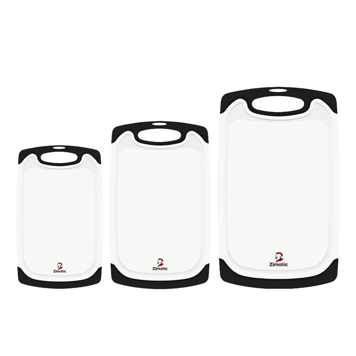 Zimatic Schneidebrett-Set, 3-teilig – Weiß/Schwarz – BPA-frei, rutschfester Griff