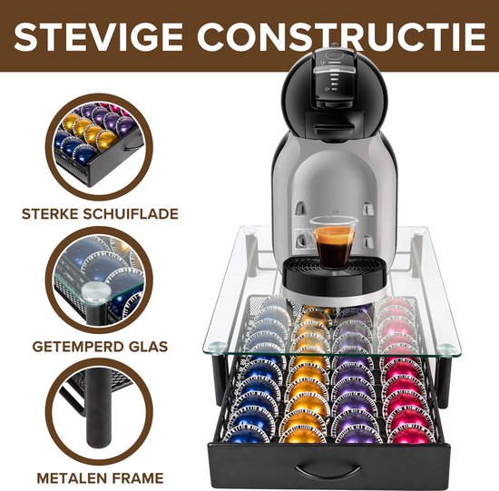Nimma Dolce Gusto Kapselhalter - für 40 Kapseln - mit Schublade - Kaffeetassenhalterung - Glas - Schwarz