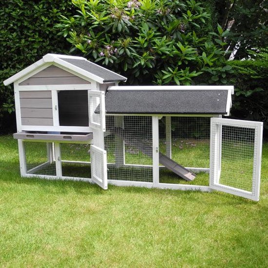 Kerbl Avoriaz Kaninchenstall – Weiß/Braun – 147 x 53 x 85 cm