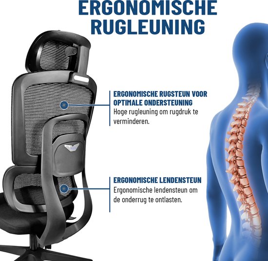 ArtGlobal® Ergonomischer Bürostuhl – verstellbar – Lendenwirbelstütze – um 125° neigbar