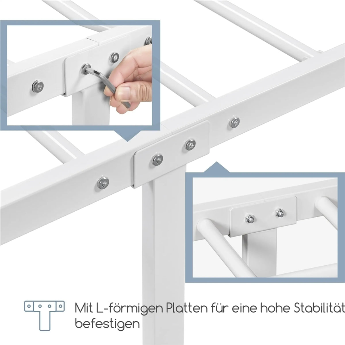 Yaheetech Klassisches Metallbett mit hohem Kopfteil 160 x 200 cm – Weiß – Metall