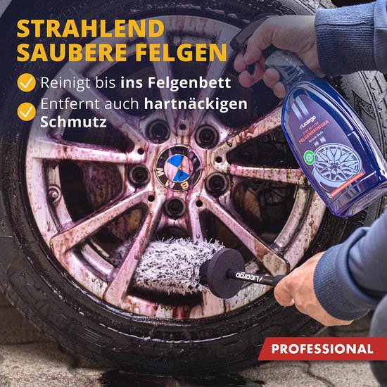 Mikrofaser-Felgenbürste, extra dünn, mit abnehmbaren Borsten, für eine schonende Reinigung bis tief in das Felgenbett hinein, ideal für hochwertige Felgen, Radbürste