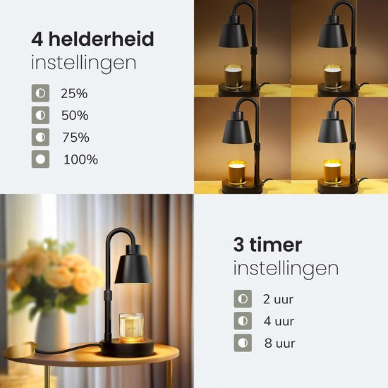 LUFT Kerzenwärmer Lampe – Candle Warmer – Dimmbar – Timer – Höhenverstellbar 15–36 cm – Inkl. 2 Halogenlampen – Schwarz