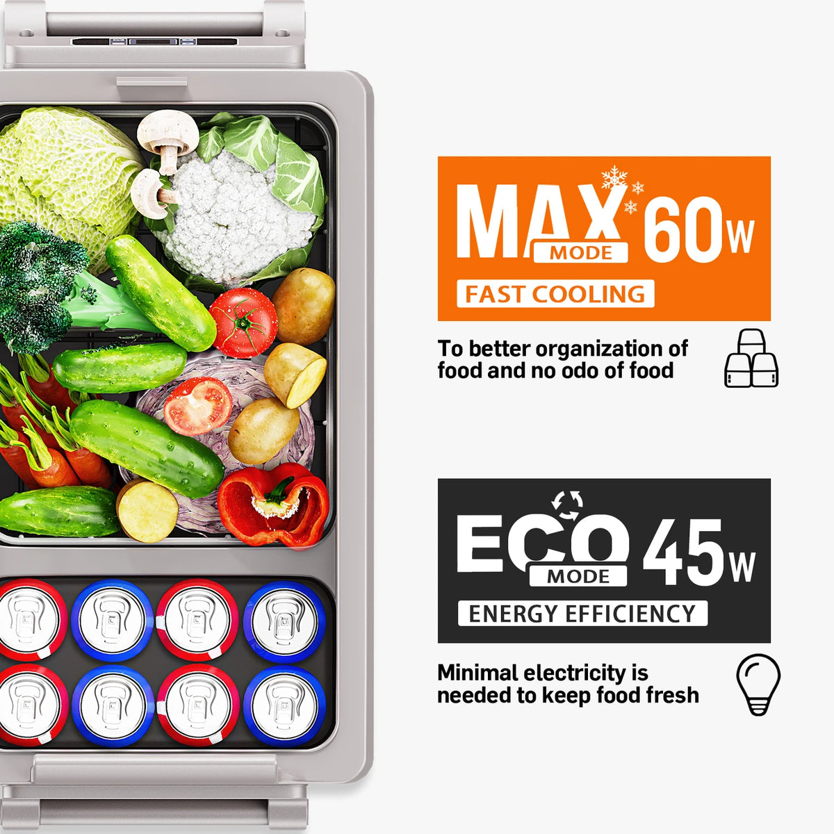 Euhomy Kompressor-Kühlbox 49,4 Liter – 2 Fächer – Kühlen und Gefrieren –20 bis 20 °C – 12/24 V und 230 V – Steuerung über App