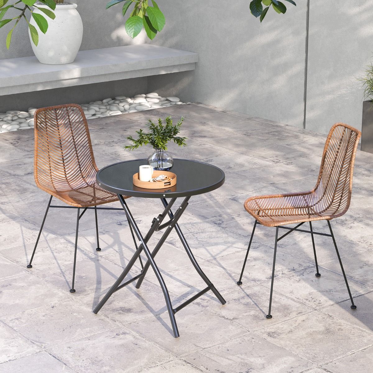 Coast Runder Bistrotisch - Faltbar - 59x67 cm - Terrassen- Mit gehärtetem Glas und Metallgestell - Schwarz
