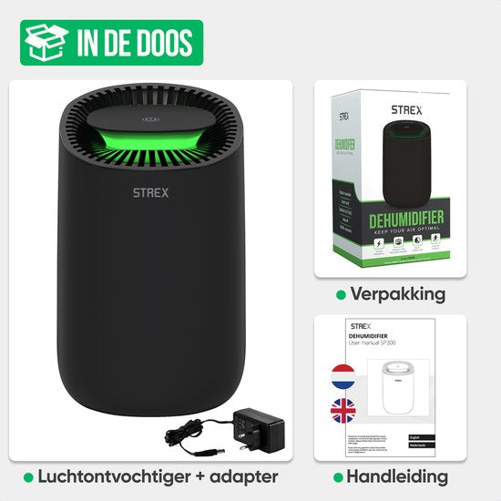 Strex Luftentfeuchter – Kompakt und leise – Mini-Luftentfeuchter – 600 ml/Tag – Schwarz