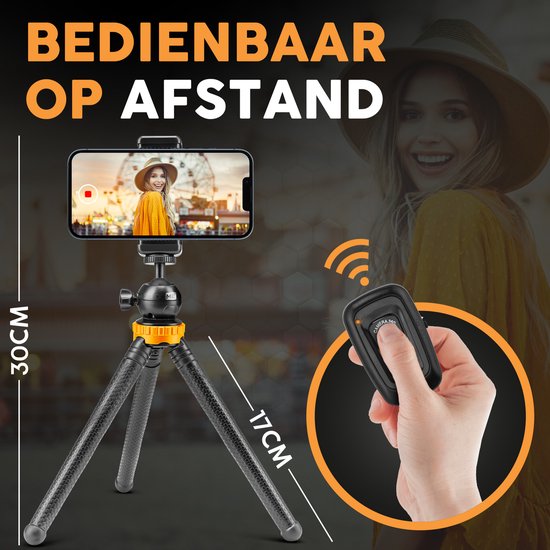 Studio ME Telefonstativ - 25 cm - Stativ Smartphone - Flexibel - Kamerastativ - Schwarz - Gorillapod - Telefonhalterung - Inkl. Bluetooth-Fernbedienung - Stativ Iphone - Stativ Telefon