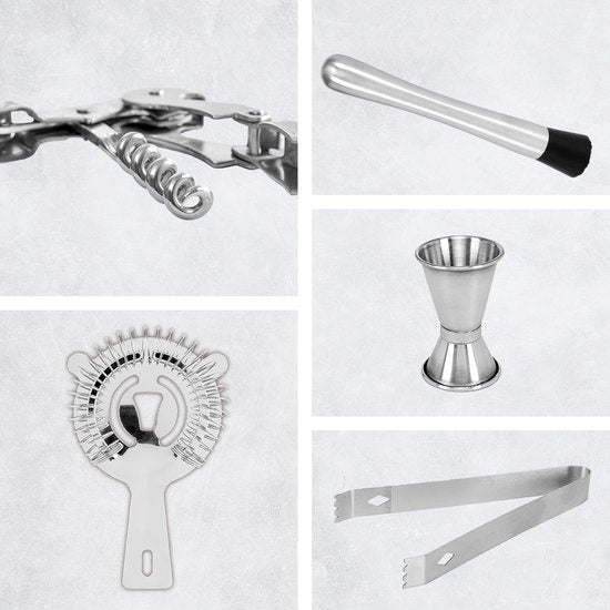 KitchenBrothers Cocktail Set mit Cocktail Shaker - 11 Teile - Komplettset - Geschenkverpackung - Naturholz
