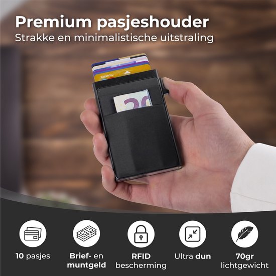 Nuvance - Kartenhalter ausziehbar - RFID-Schutz - Kartenhalter für Männer und Frauen - Kartenhalter Karten - Kreditkartenhalter - Schwarz