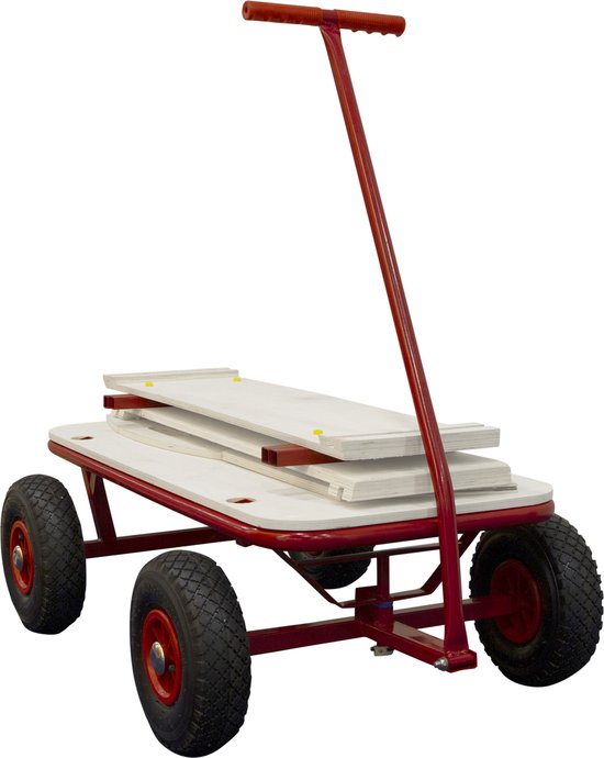 Sunny Billy Beach Wagon Trolley Rot - Klares Holz - Trolley mit Luftreifen - 94x61x97cm