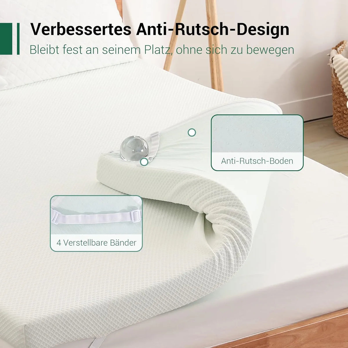 Ego Home Gel-Matratzenauflage 140 x 200 x 9 cm – Kaltschaum mit grünem Tee – Härtegrad H2 – Abnehmbarer, waschbarer Bezug