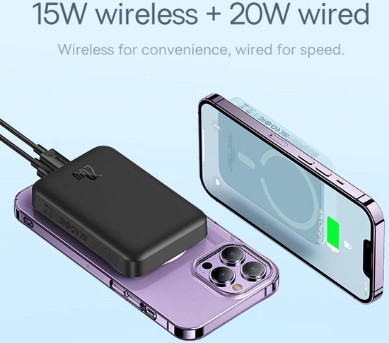 Baseus Mini 10.000 mAh Powerbank Schwarz | Kompakt mit MagSafe & Schnellladefunktion | 20 W USB-C | Geeignet für Apple iPhone und andere Smartphones