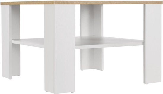 Couchtisch aus Holz - 60 x 60 cm - Weiß / Holzfarbe - 2 Etagen