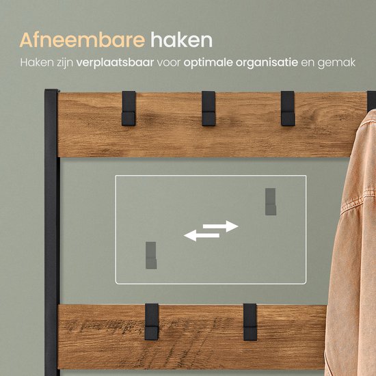 O'DADDY® Garderobe mit Spiegel - Garderobenständer - Schuhablage - Garderobenständer hochkant - Vintage Look - Schwarz und Braun - Schuhablage - Garderobenständer