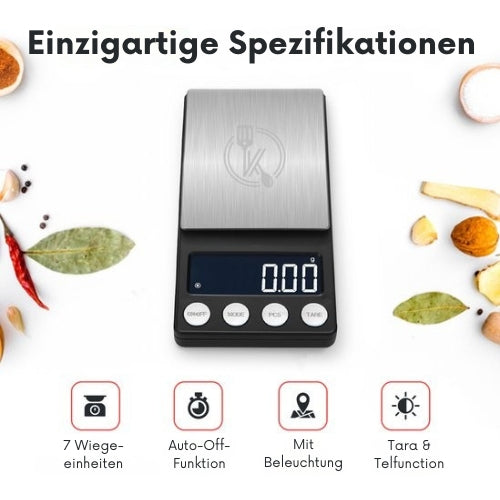 Kitchenwell - digitale Mini-Präzisionsküchenwaage - batteriebetrieben - 0,01 bis 200 Gramm - 14,2 x 7,5 cm