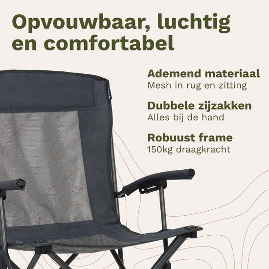 TRVLMORE Campingstuhl - klappbar - 150KG Tragkraft - inkl. Tragetasche - Klappstuhl - Angelstuhl - Campingstuhl - Klappstuhl - Grau