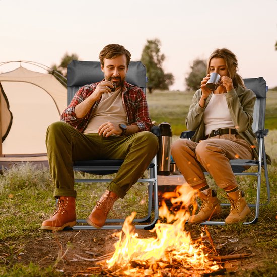 TRVLMORE Campingstuhl - 5 Positionen - Klappbarer Campingstuhl - 110 kg Belastbarkeit - Angelstuhl - Klappstuhl - Grau