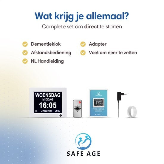 SafeLife Demenz-Uhr XL - Digitale Kalenderuhr - Mit Datum und Tag - Medizinischer Wecker, Alarmfunktion & Bilderrahmenfunktion - Alzheimer-Uhr / Senioren-Uhr