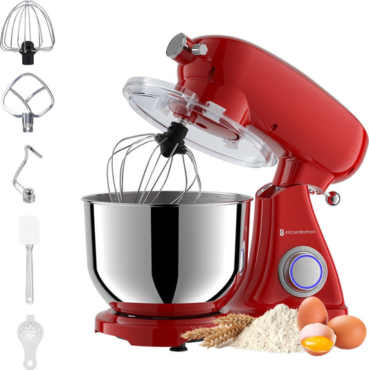 KitchenBrothers Küchenmaschine - Küchenroboter - 6L Rührschüssel - 1800W - Aluminium - Rot