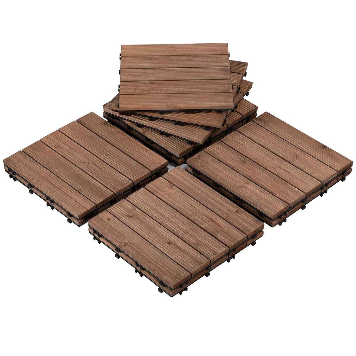 Yaheetech Holz-Terrassenplatten 30 x 30 cm – Stimmungsvolles Braun – Fichtenholz und Polypropylen