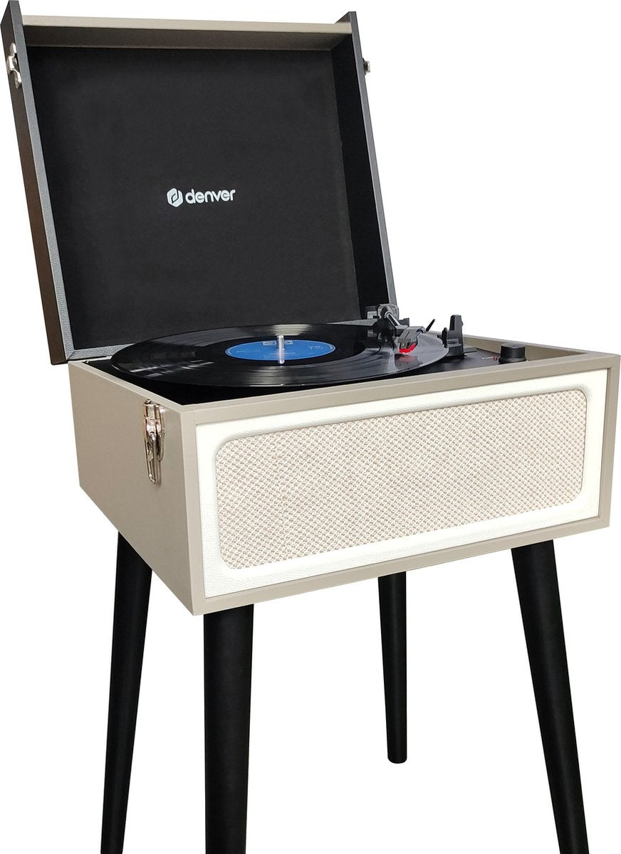 Denver Plattenspieler - Bluetooth - Integrierte Lautsprecher - FM Radio - Autostop - Retro - Grau