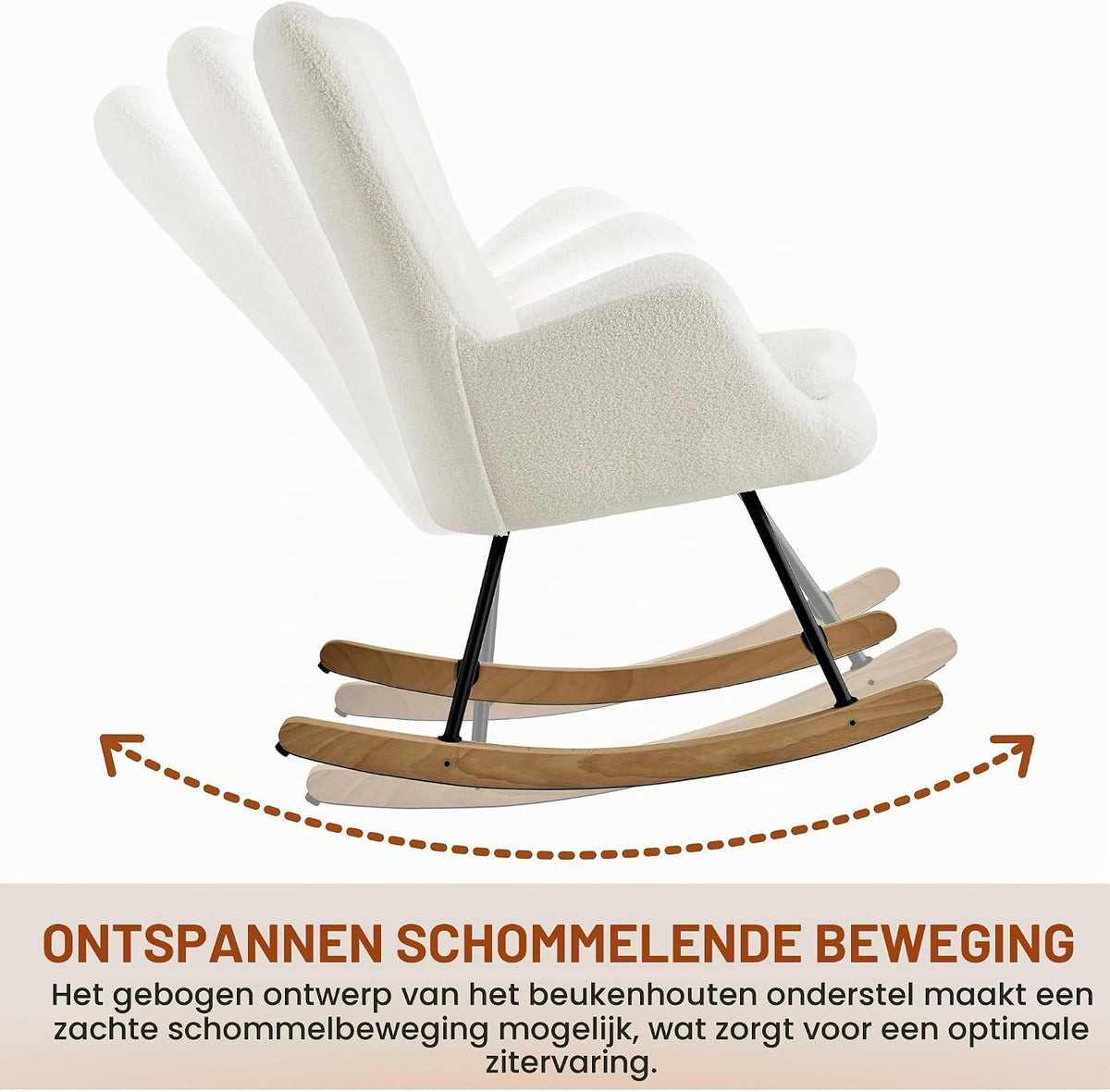 Yaheetech Schaukelstuhl Boucle Weiß mit klappbarer Rückenlehne – 82,5 x 70 x 95,5 cm