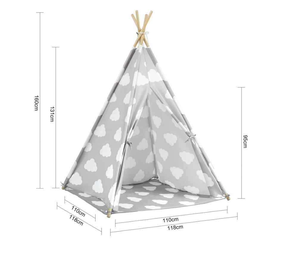 SoBuy Kinder-Tipi-Spielzelt mit Bodenmatte – Indianer-Spielzelt für Kinder – 118 x 118 x 160 cm