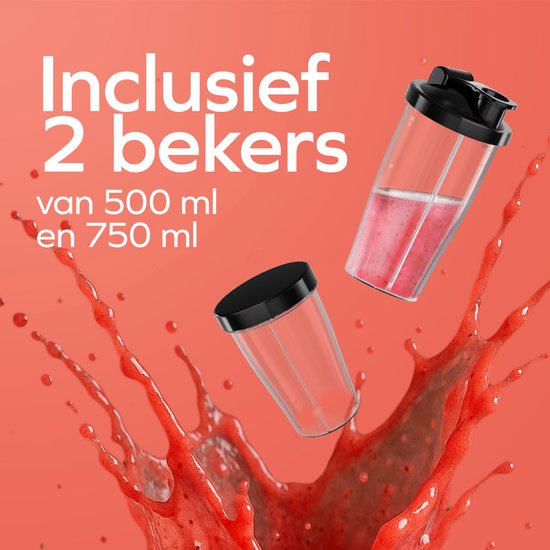 KitchenBrothers Blender - Komplettset - 2x 750ml Schüssel - Zerkleinerer - Stampfer - To-Go Becher - Edelstahl