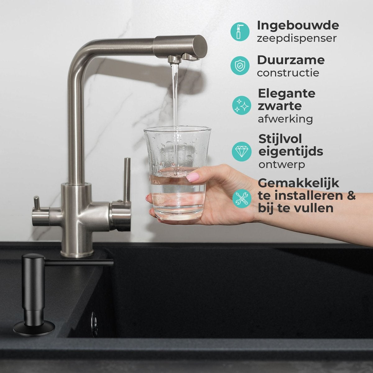 Mizzo Seifenspender 300ML - Seifenpumpe Schwarz - Einbauküche Tablett - Schwarz