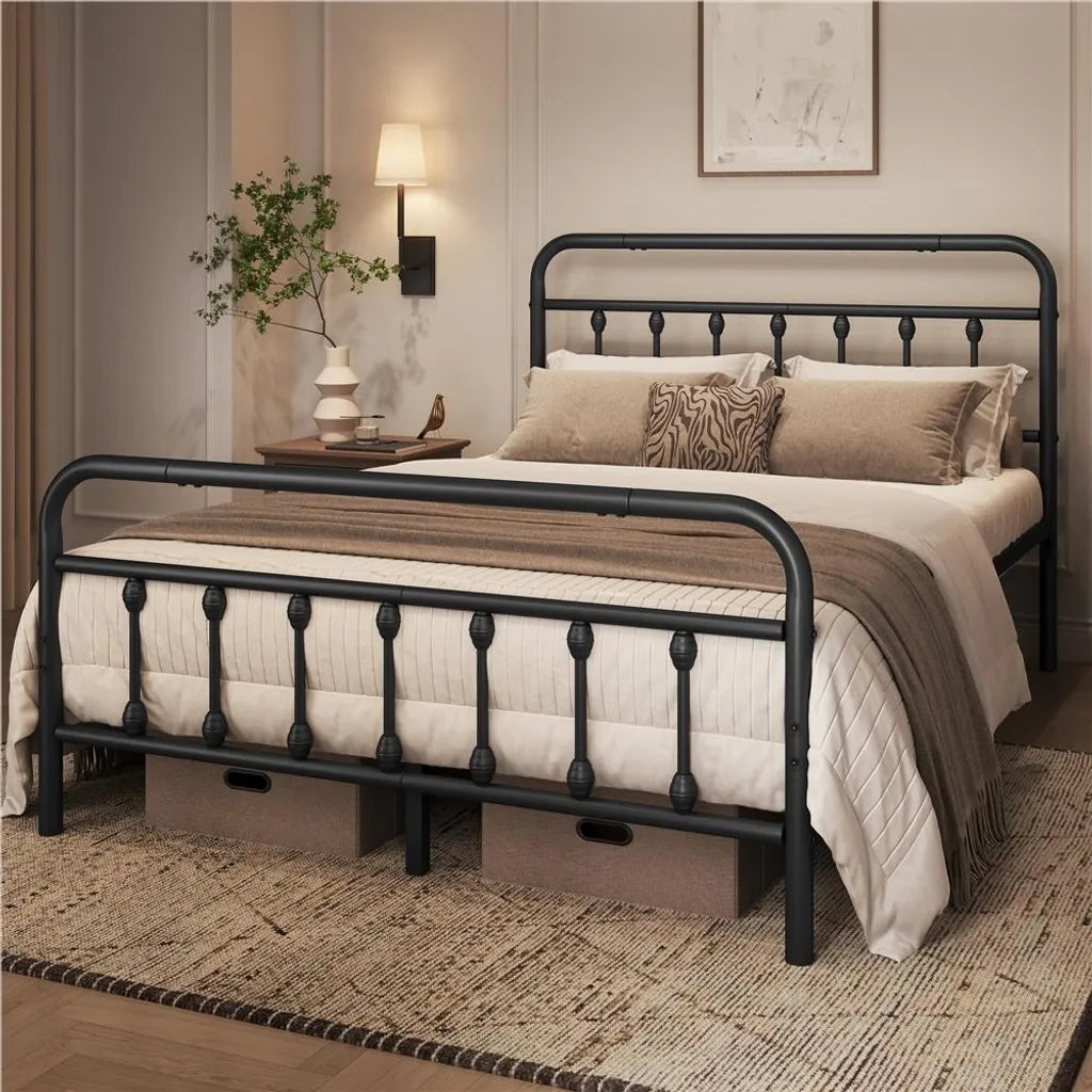 Yaheetech Metallbettgestell – Lattenrost – 140 x 200 cm – 32,5 cm Stauraum – Schwarz