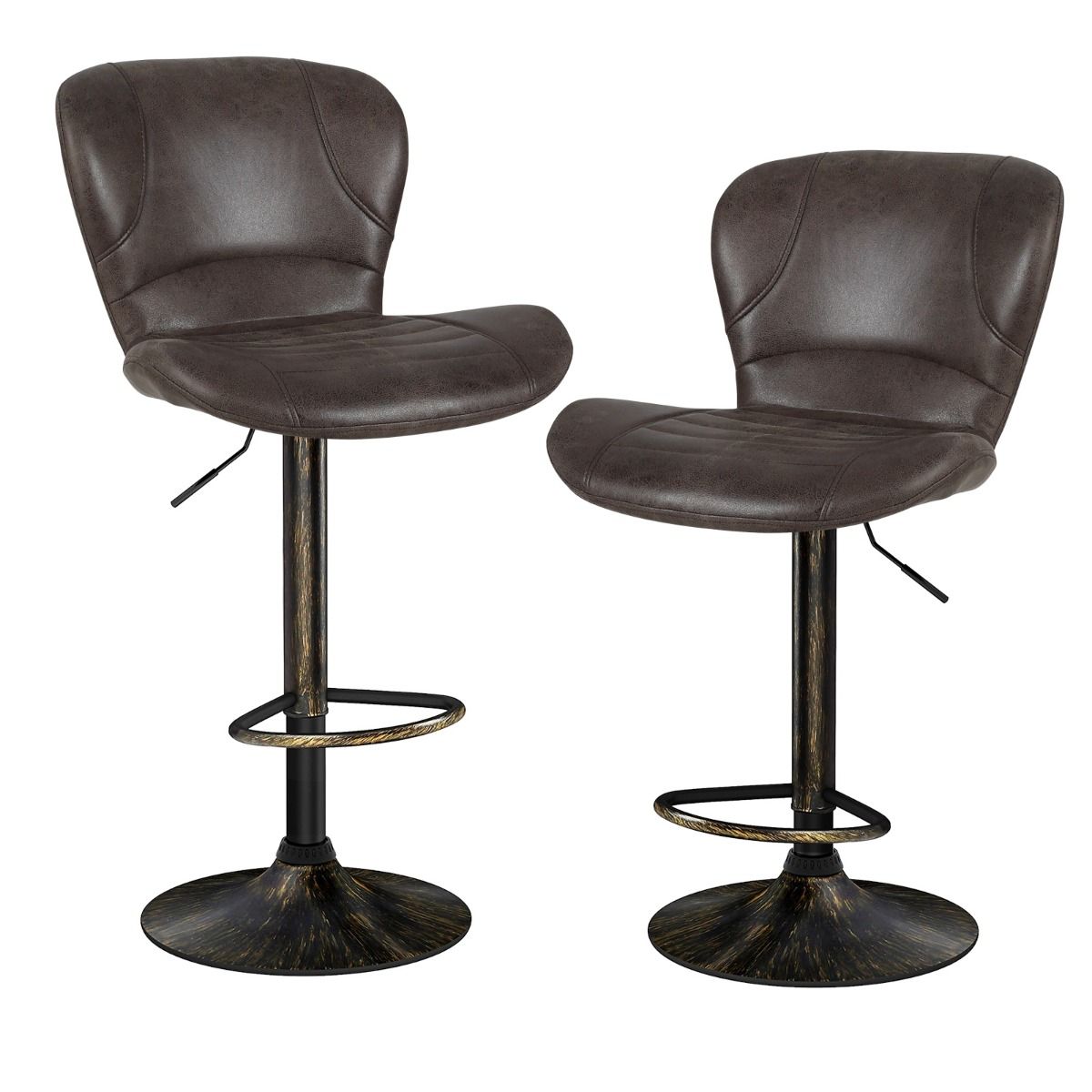 Coast Barhocker, 2er-Set – höhenverstellbar 61–81 cm – drehbar, mit Rückenlehne und Fußstütze – braun