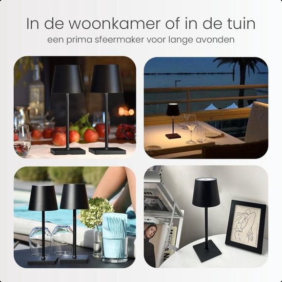 Goliving Tischlampe Wiederaufladbar - Kabellos und dimmbar - Moderne Touch-Lampe - Nachtlampe für das Schlafzimmer - 26 cm - Schwarz