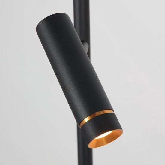 Stehlampe Lumo 4608ZW – moderne schwarze LED-Leselampe von Mexlite, 125 cm hoch, dreh- und neigbar, mit verstellbaren Lichtpunkten und Touch-Dimmer