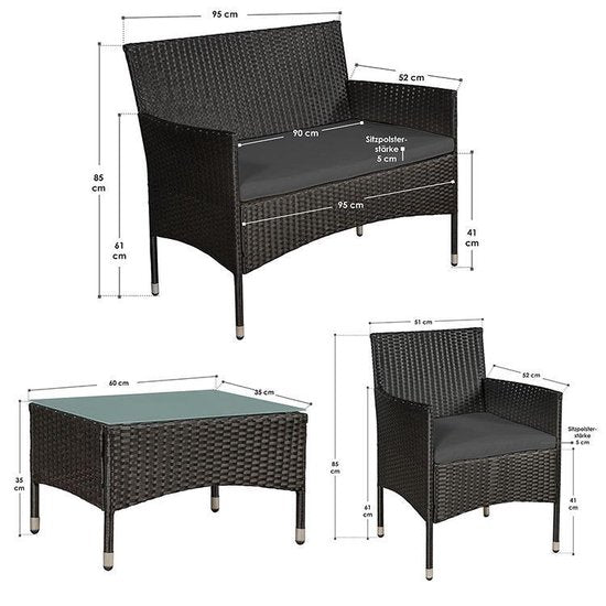 Polyrotan Lounge Set Fort Myers - Schwarz