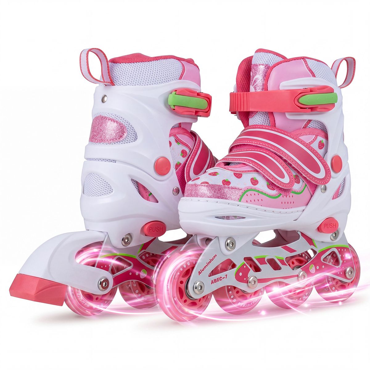 Coast Kinder-Inline-Skates – in 4 Größen verstellbar – Leuchtende Rollen – Rosa