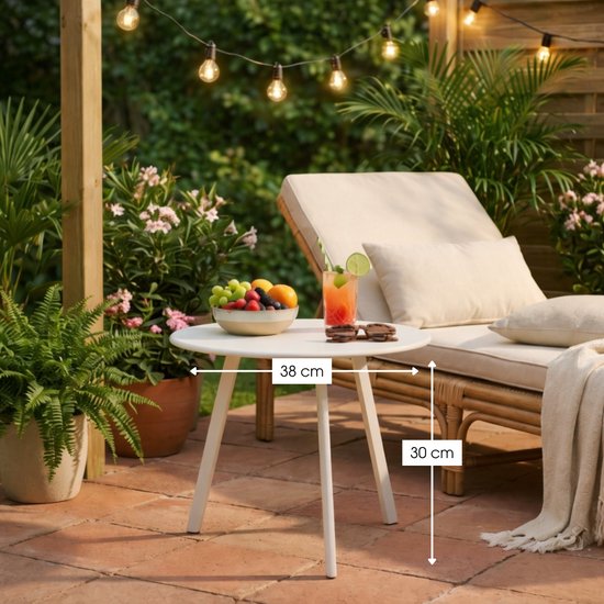 Mica Decorations Seattle Beistelltisch für den Außenbereich – Runder Couchtisch – Pflanzentisch und Couchtisch – H 30 x Ø 38 cm – Metall – Weiß