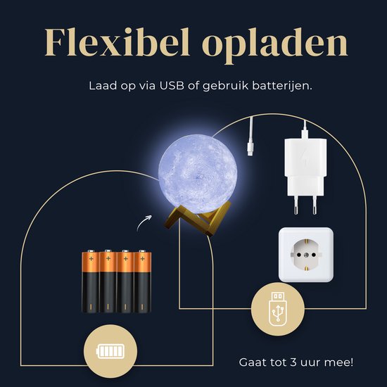 Denver Moon Lamp 3D - Bluetooth-Lautsprecher kabellos - Tischlampe fürs Schlafzimmer - Musiksynchronisation - inkl. Fernbedienung - Mondlampe - LBS150