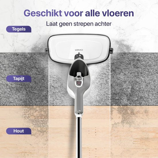 LUMAN 12 in 1 Dampfreiniger UND Händetrockner - Teppichreiniger - Fleckenreiniger - Mit 10 Aufsätzen und 3 Mikrofasertüchern - Reinigt Boden, Sofa, Bad und Teppich - Grau