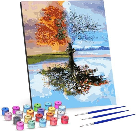 Rubye Malen nach Zahlen Erwachsene - Vier Jahreszeiten - mit Leinwand, Staffelei und Pinseln - 40x50cm