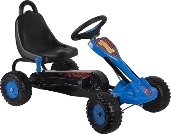 Gokart - Stahl - Einstellbar - Handbremse - Max 35 Kilo - 3-4 Jahre - Blau/Schwarz