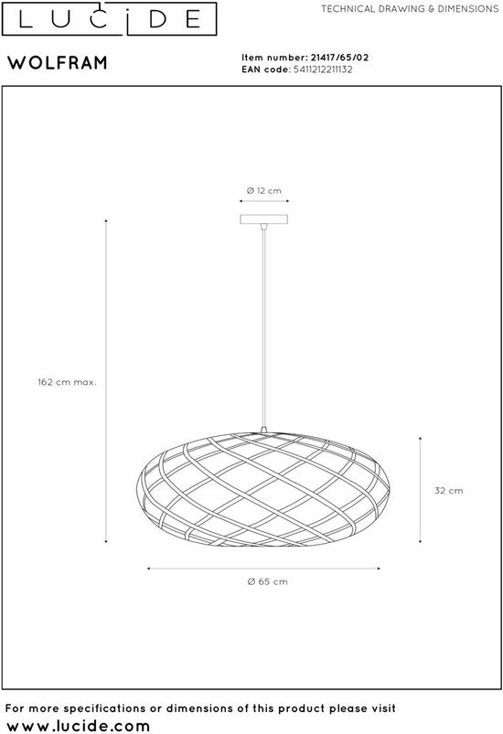Lucide WOLFRAM – Hängeleuchte – Ø 65 cm – 1xE27 – Mattgold / Messing
