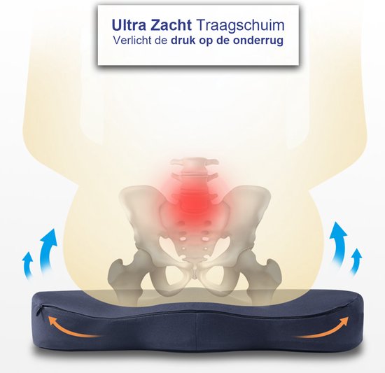 Sleeptight Sitzkissen - Orthopädisches Sitzkissen mit Band - Prallkissen für schmerzhafte Steißlage - Ergonomisches Keilkissen - Sitzerhöhung Auto - Sitzerhöhung - 45cm