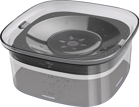 Vulpes Goods® Trinknapf Hund - Wassernapf für Hunde - Anti-Sabber - Reduziert das Schlabbern - Transparent - Für unterwegs - 2L - Schwarz